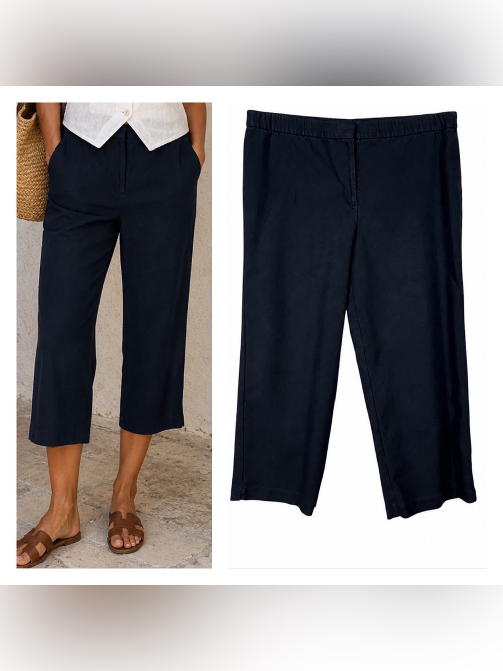 J Jill Womens Crop Ankle Pants Size 18 Capsule Beach Coastal Euro Summer Black